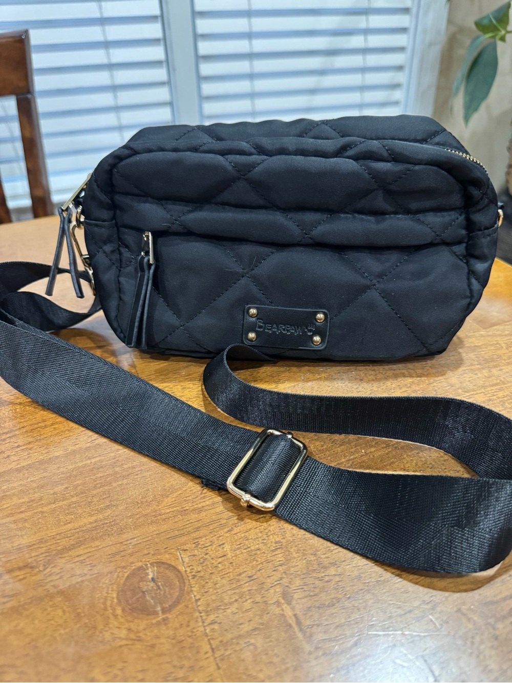 BearPaw Quilted Crossbody Bag in Black with Gold Hardware
